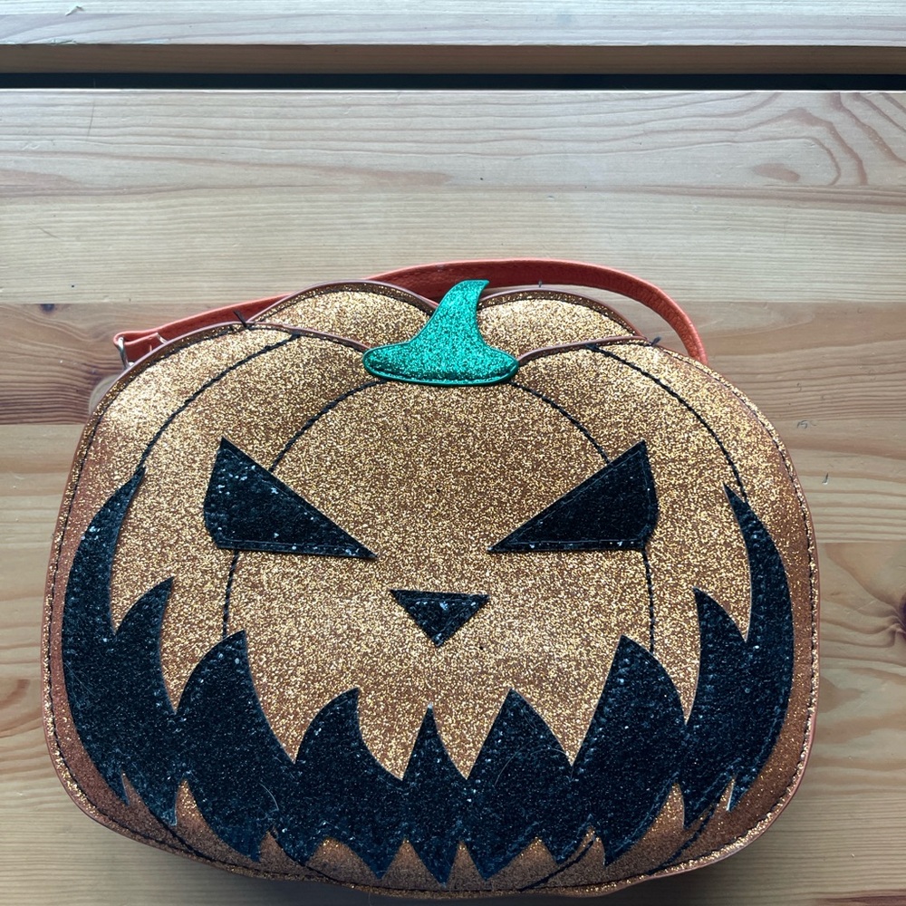 Orange and Black Halloween Cosmetic Bags with Pumpkin Design